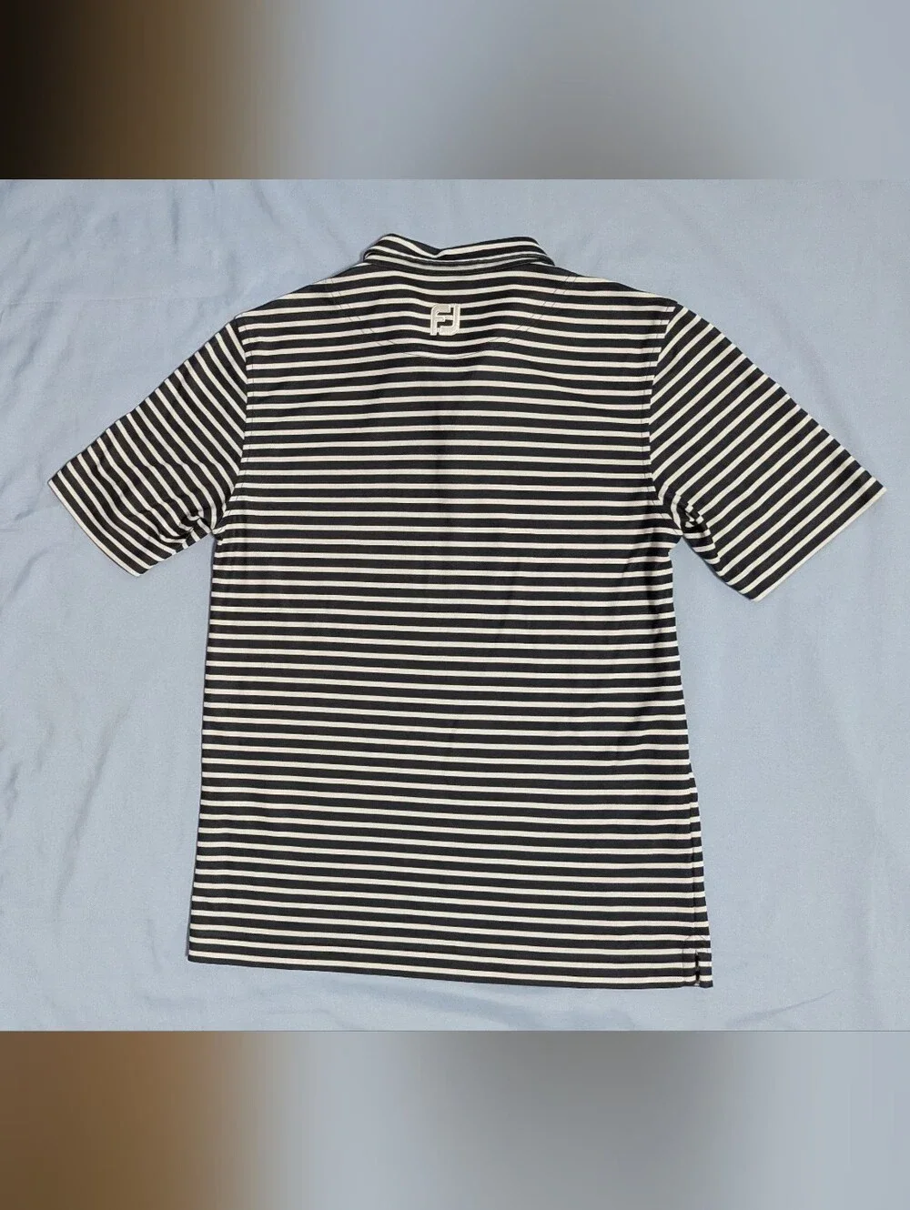 FootJoy Junior XL Polo Shirt Boys Black White Striped Pique (Back To School)